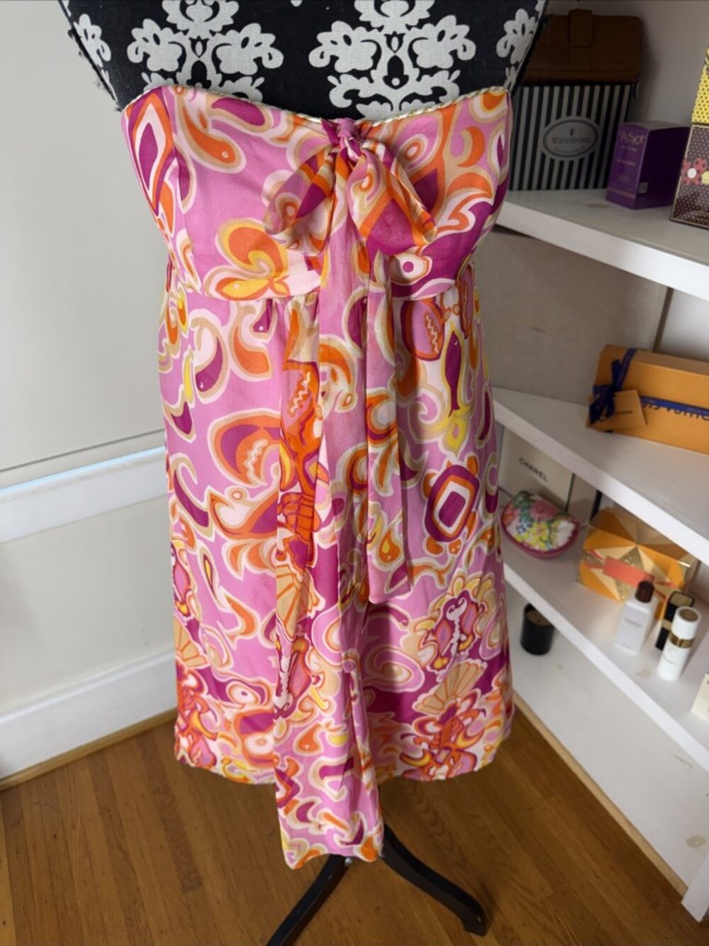 Lilly Pulitzer Halter or strapless Dress Pink Chiffon Fishalicious Caroleena 6 - Picture 1 of 13
